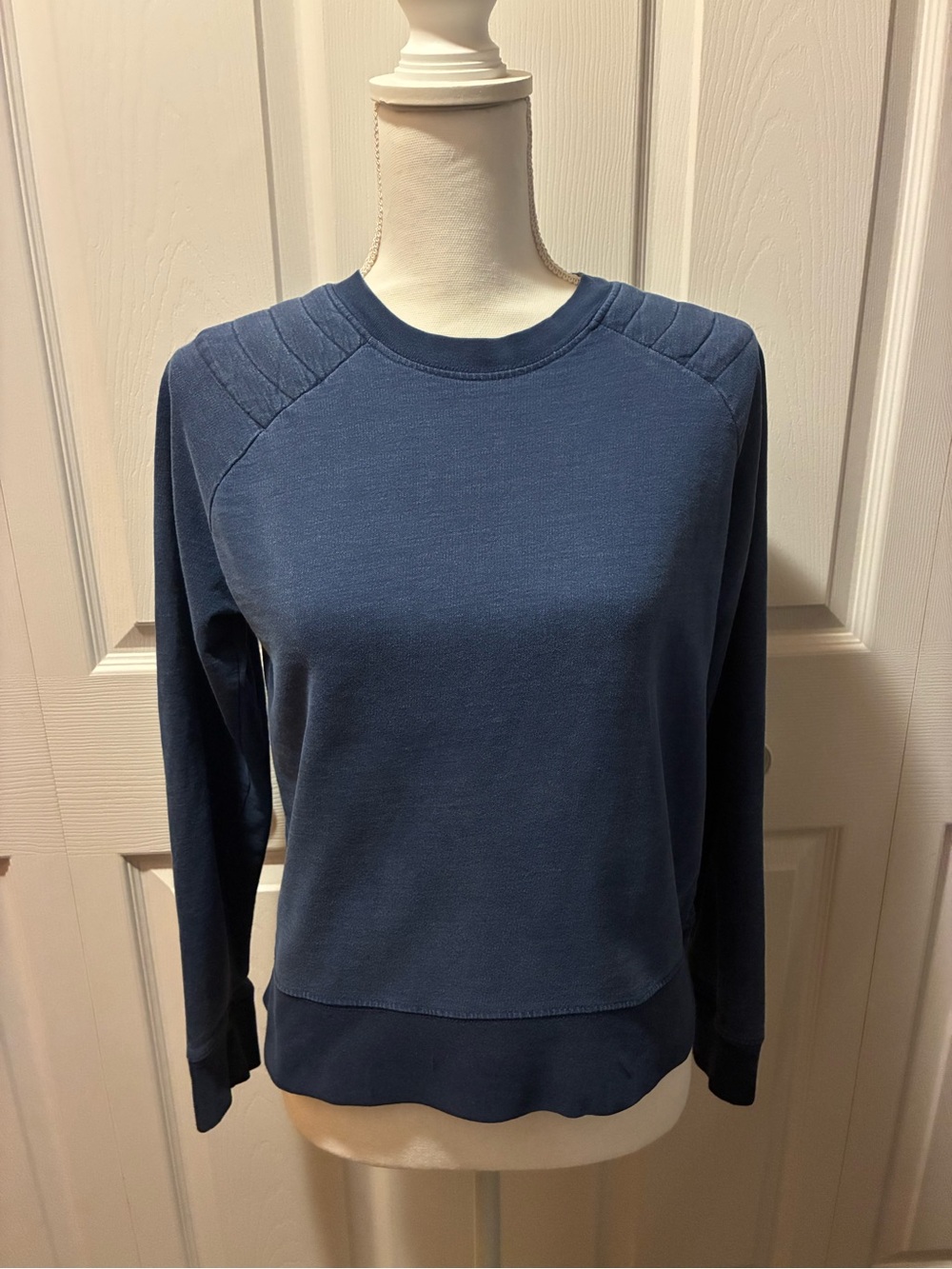 Zara Navy Crewneck Sweater with Quilted Shoulder Detail